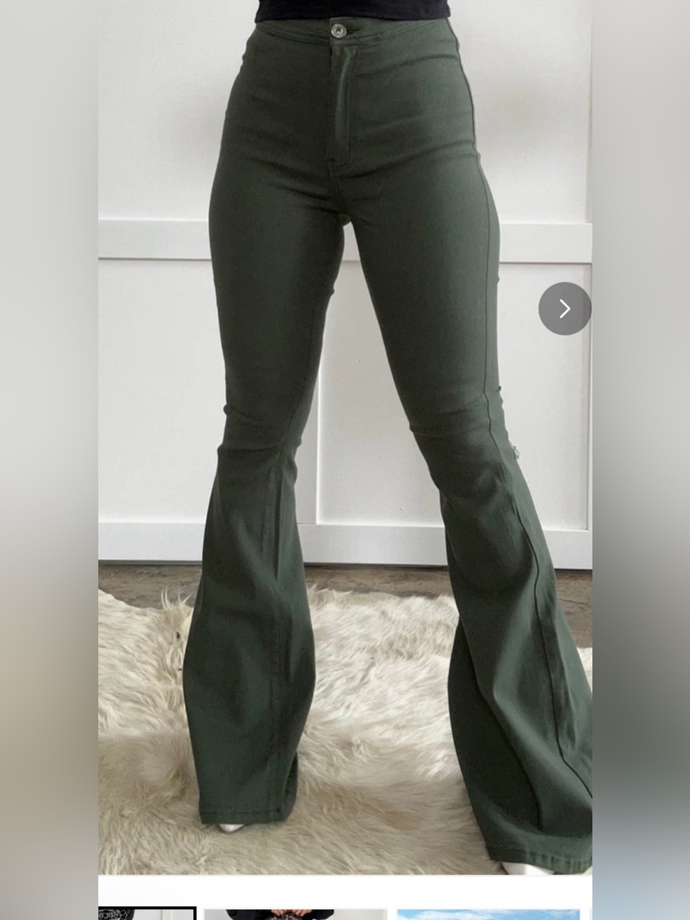 High-Waist Flared Pants in Olive Green